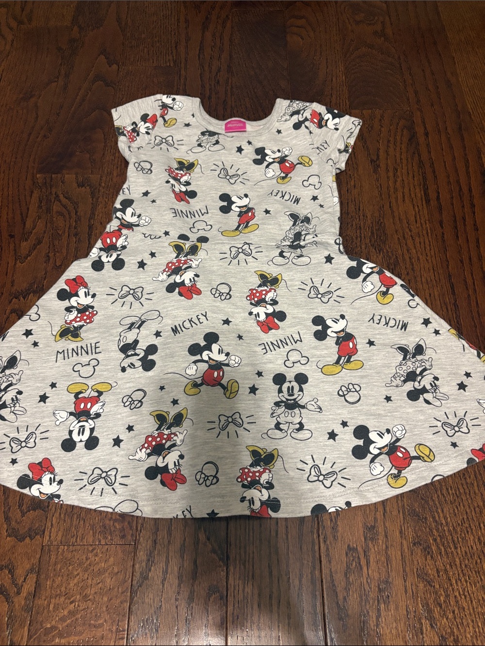 Disney Grey Mickey & Minnie Short Sleeve Swing Dress with Red and Yellow Accents